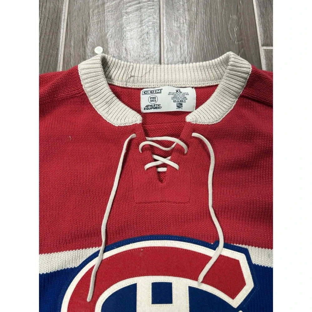Vintage Montreal Canadiens Knit Acrylic Sweater Jersey Mens XL NHL CCM Classic